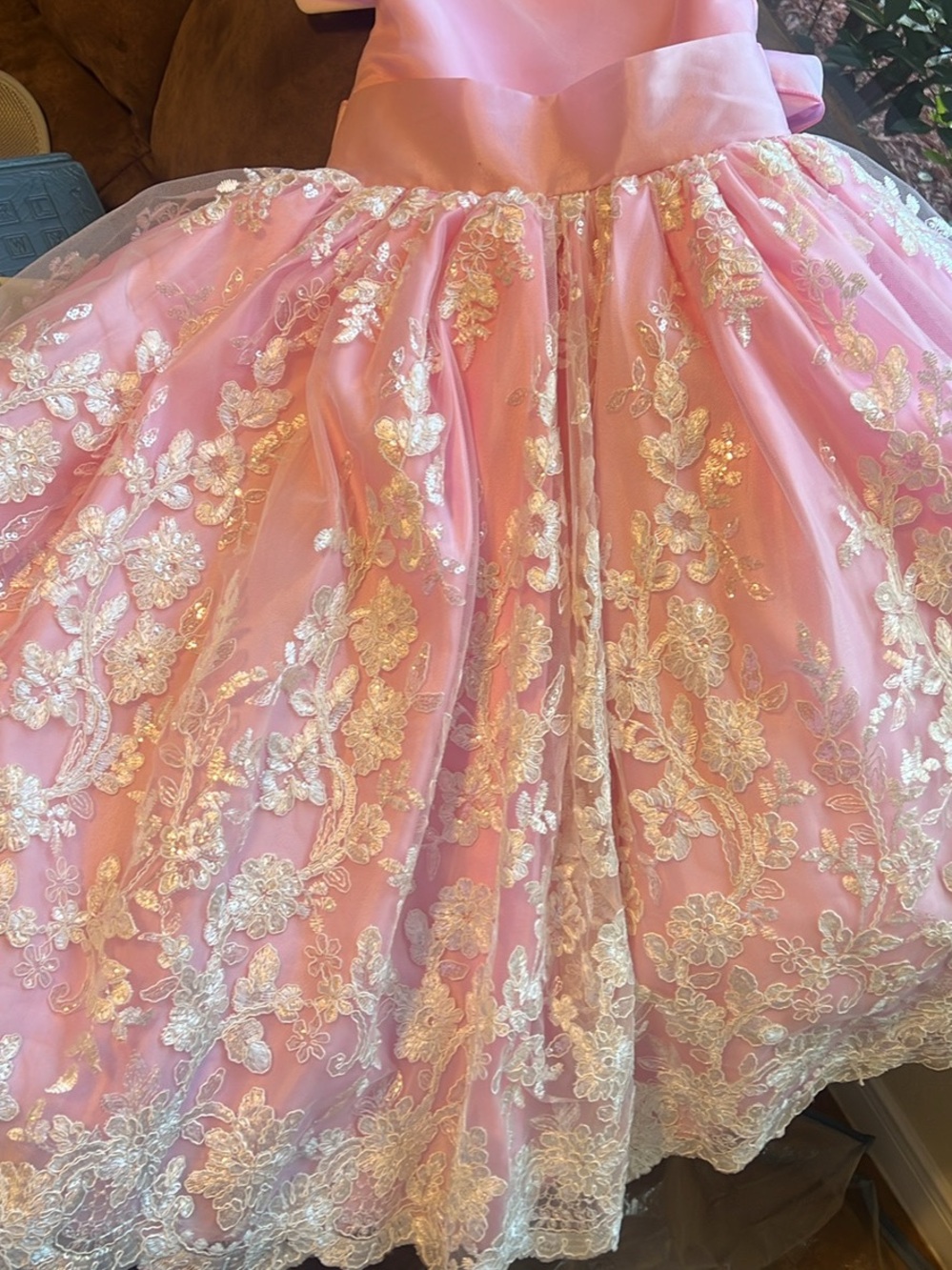 Pink Floral Lace Tulle Party Dress for Girls (Made in Mexico)